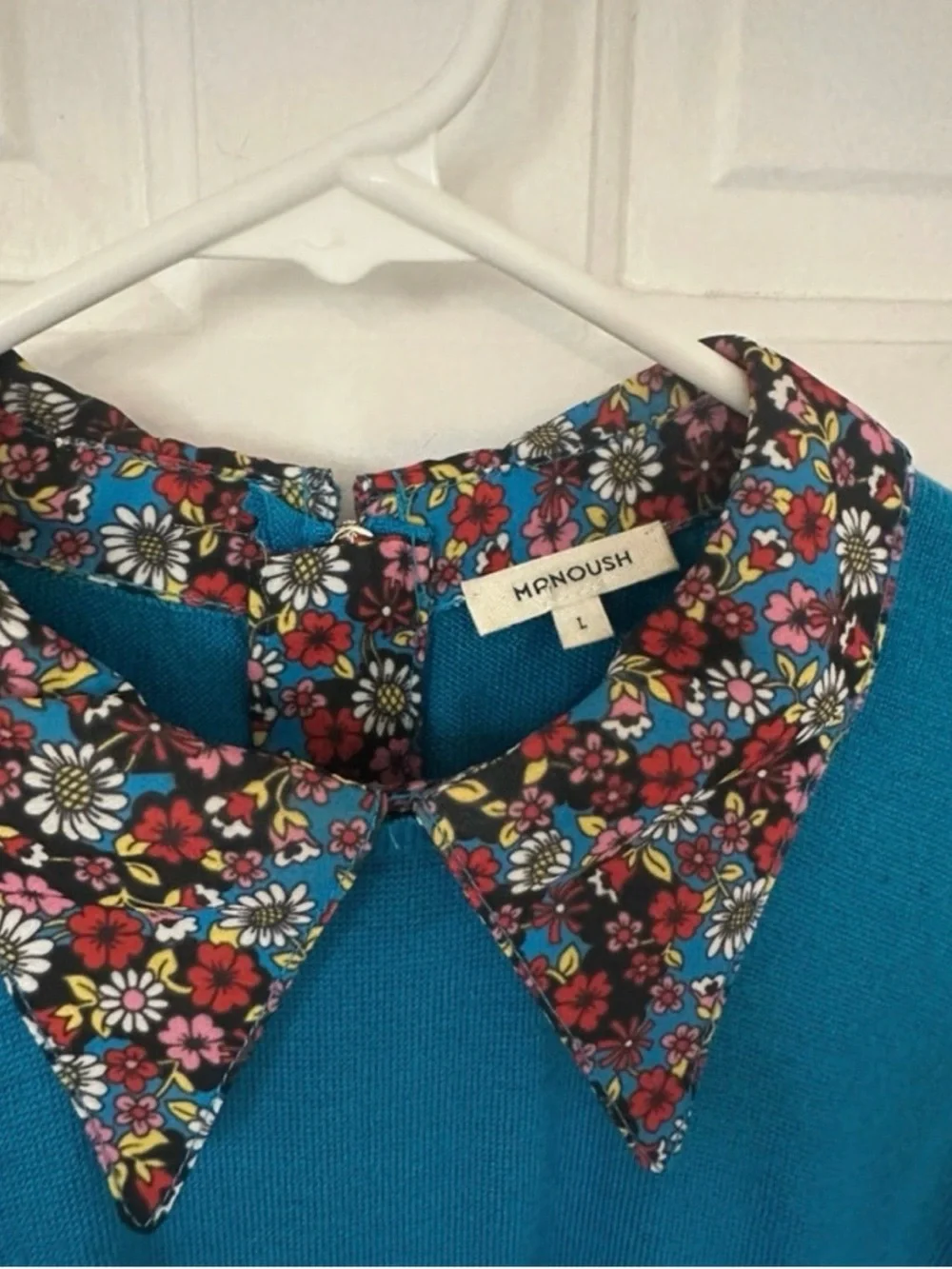 Teal Long-Sleeve Fit & Flare Dress with Floral Trim